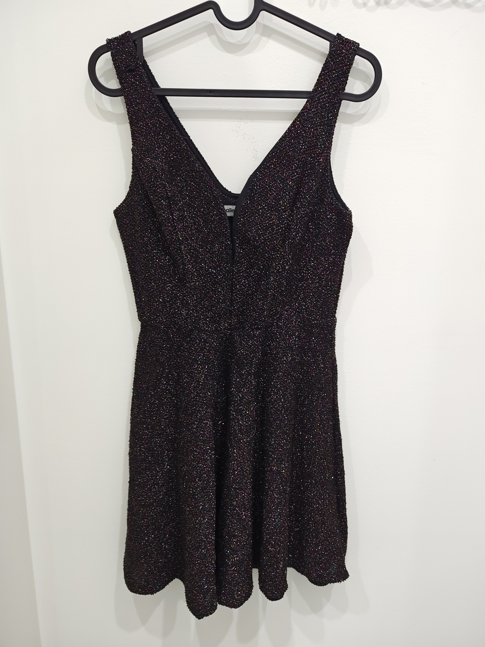 Bailey Blue Sparkle V-Neck Sleeveless Skater Dress - Black